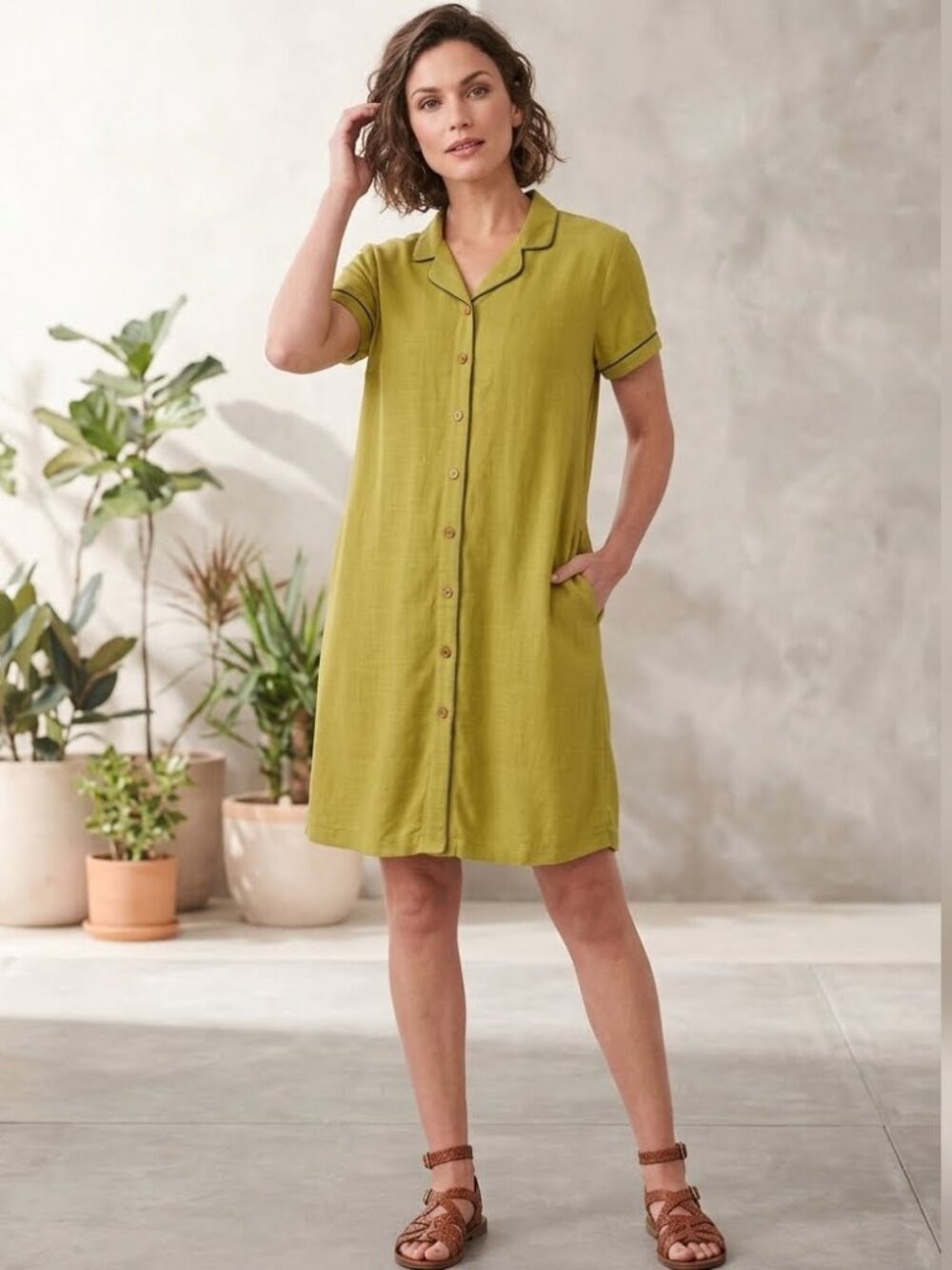 Vintage John Paul Richard Chartreuse Rayon Utility Dress – Medium Petite Safari